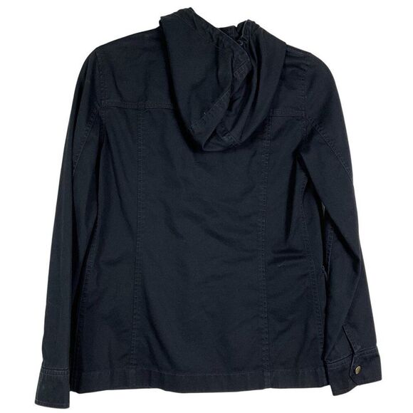 J. Crew Factory Women's Cotton Utility Jacket XXS Navy Blue With Hood & Pockets - Picture 3 of 11